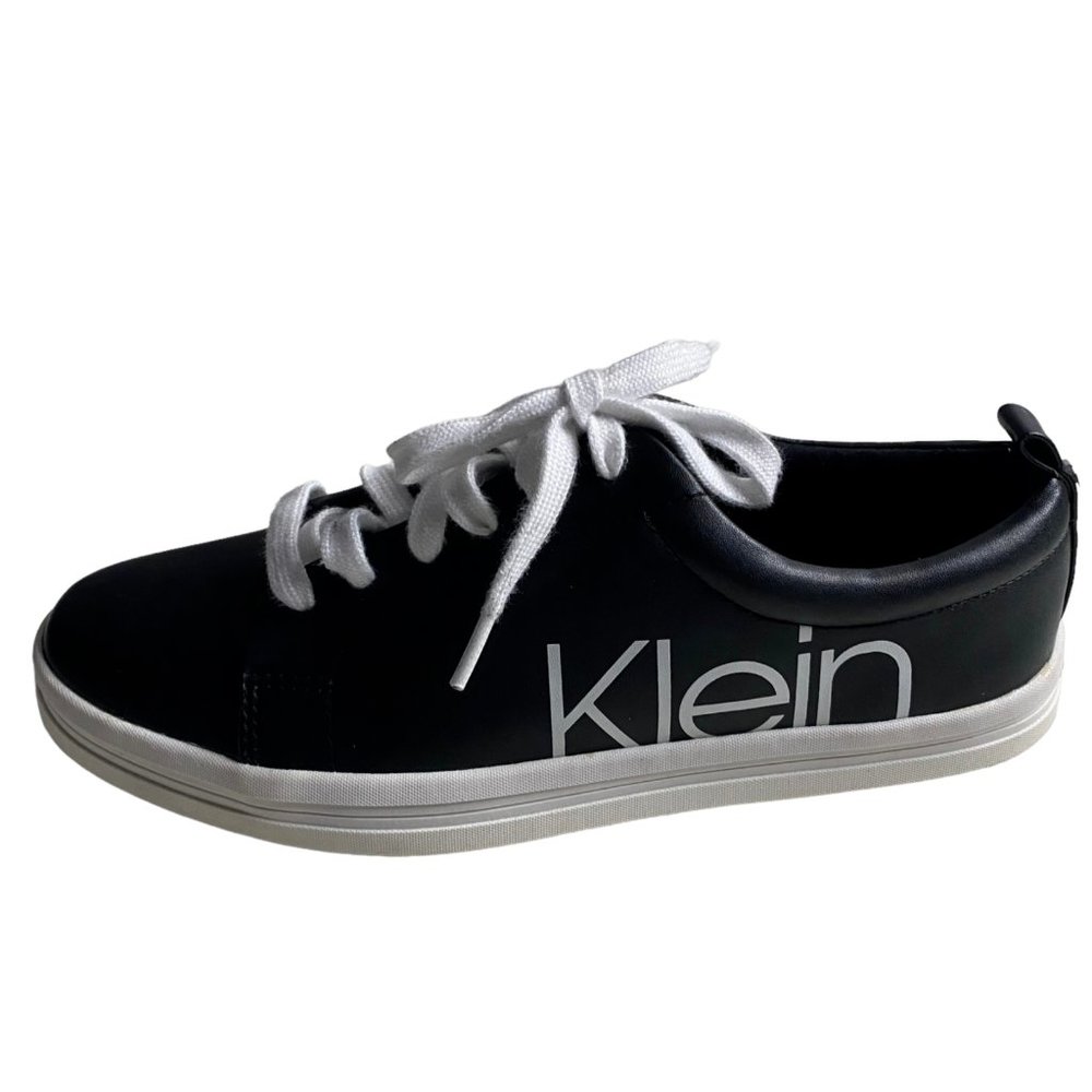 Calvin Klein Women's Madie Black & White Faux Leather Lace Up Sneakers
